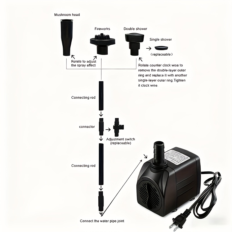 1pc Bomba Sumergible de 10W con Cabeza de Fuente - Bajo Voltaje (110-120V) - Imagen 3