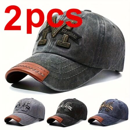 Pack de 2 Gorras de Béisbol Ajustables y Ligeras con Lavado Vintage y Bordado de la Letra M